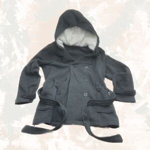 New Look 1X women’s Charcoal Double-Breasted fleece lined hooded Pea Coat